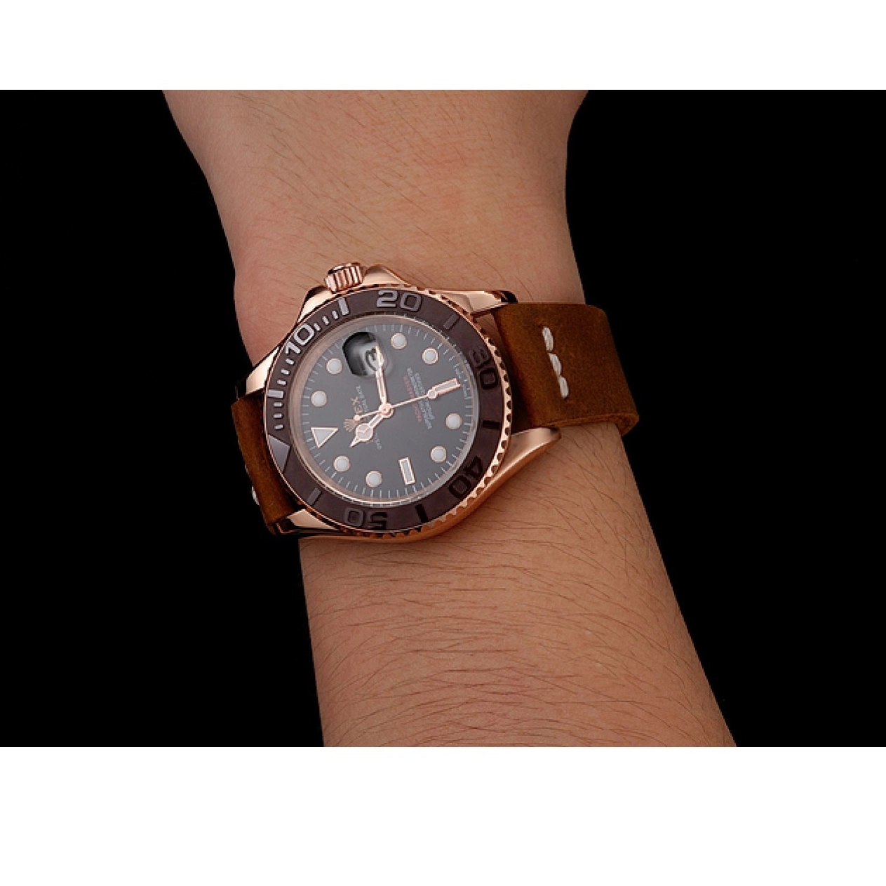 Rolex copies cheap Leather Case Dial Bezel 1453860 Brown Brown Bracelet Gold Yacht Black Master Rose Rolex 0705